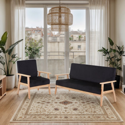 Canapé 60 po en velours et fauteuil d'appoint pour salon, ensemble de fauteuils relaxant de style Mid-Century avec structure en bois massif et coussin moelleux