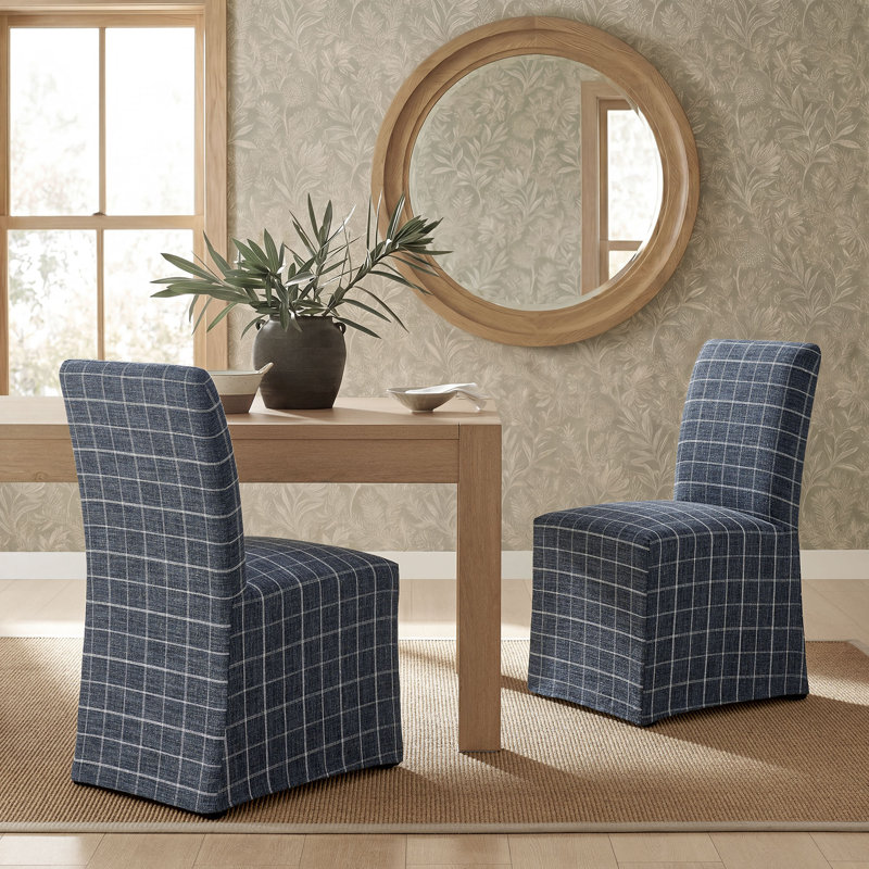 Ensemble de 2 chaises de salle à manger en mélange de coton et lin Aster, Carreau denim carreaux, Carreau denim carreaux