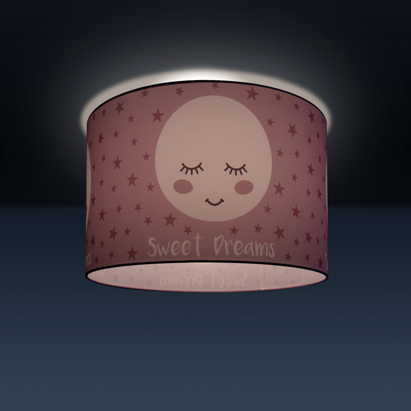Odling Fabric Flush Ceiling Light, Pink/White