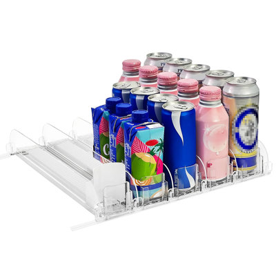 Organisateur de boissons pour réfrigérateur avec distributeur de boissons à ressort avec porte-gobelet réglable à glissière automatique à 5 rangées pouvant contenir jusqu'à 25 canettes