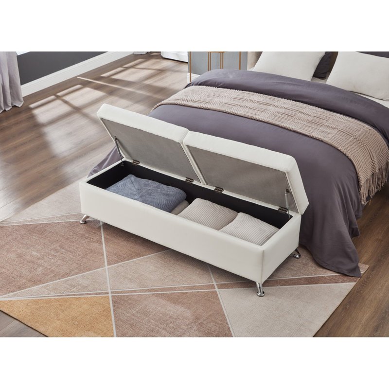 Banc de lit moderne avec rangement pour chambre à coucher, Blanc