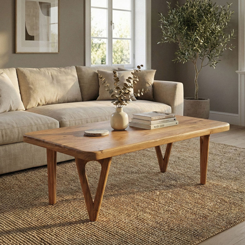 Rectangular Solid Acacia Wood Coffee Table