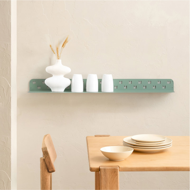Kobin Metal Wall Mounted Floating Display Shelf, Sage Green, 3" H x 36" W x 6" D