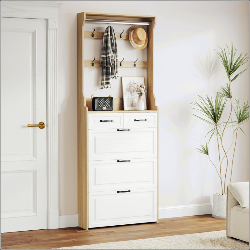 Armoire à chaussures spacieuse avec 3 portes, 2 tiroirs et un support pour rangement organisé
