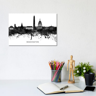Washington Skyline Black & White by WallDecorAddict - Wrapped Canvas Print