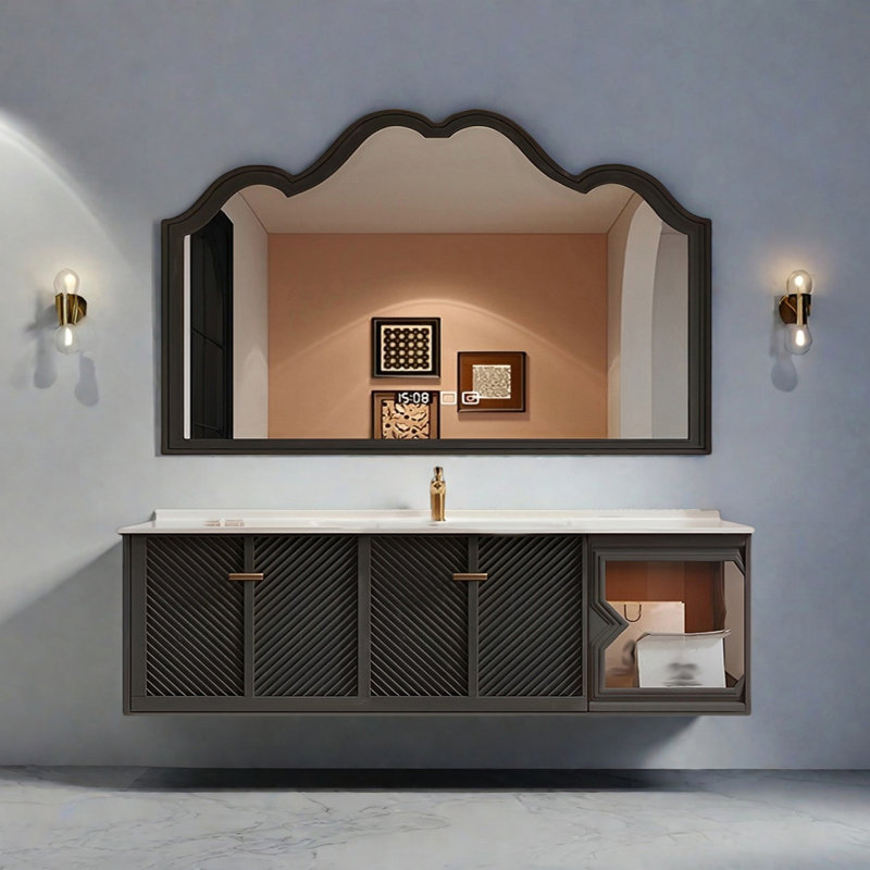 Modern rock ceramic seamless bathroom cabinet, 55"