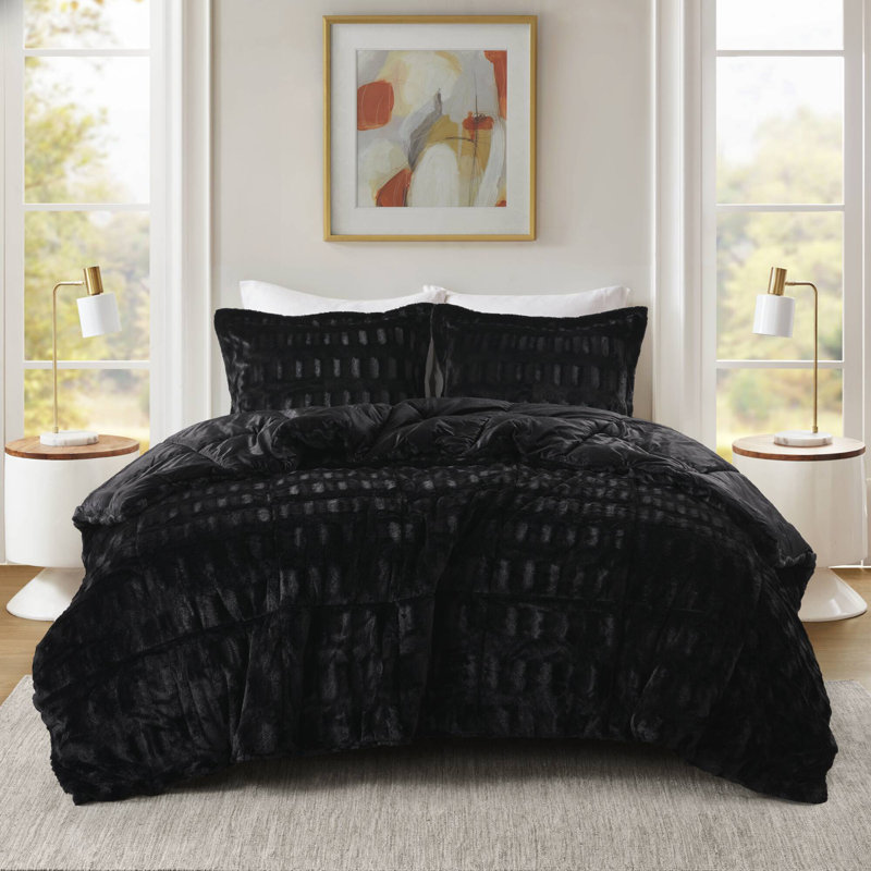 3 ensembles de literie PCSSoft, Édredon simple TG + 1 taie décorative standard, Noir