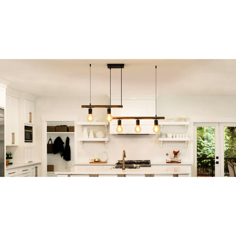 Luminaire suspendu 5- Country Home - finition bronze, peint à la main, métal brun à intensité variable pour la cuisine, cordon