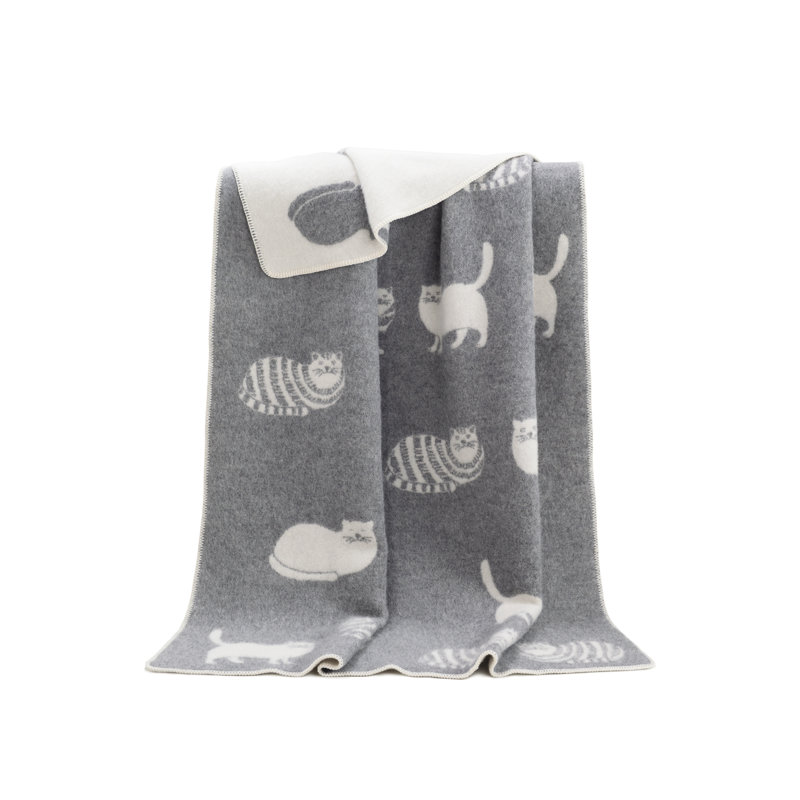 Grey Cat Wool Blanket
