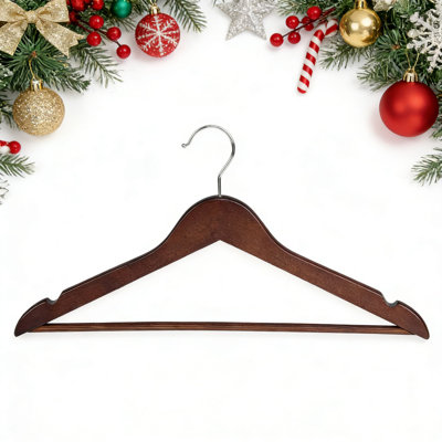 Premium Wooden Suit Hangers, 30-Pack - Contoured Design For Heavy Coats, Jackets, And Professional Attire With Smooth Cherry Finish .