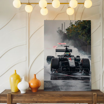 Mercedes Amg Petronas F1 Car Wet Track Racing Action Art Canvas Wall Art Ready To Hang Gallery Wrapped Home Decor Modern Design Decor