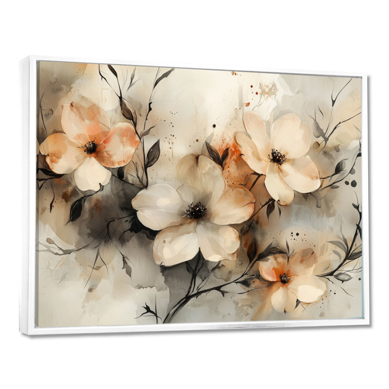 Jabir - Floral Wall Art, H 34 po x l 44 po, Picture Framed, Blanc
