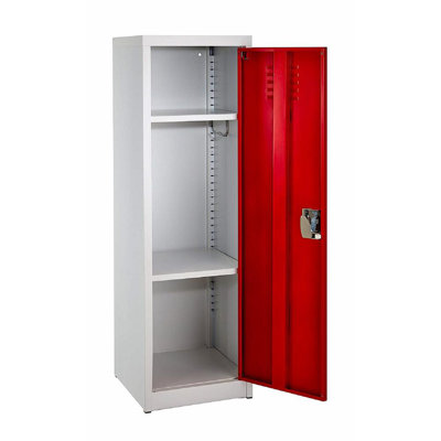 48" H x 15" W Steel 1-Door Key Lock Single Tier Kids Locker - Student Storage for Schools, Gym, Home - Includes Shelf, Hooks, Ventilation & Card Holder - Easy Assembly