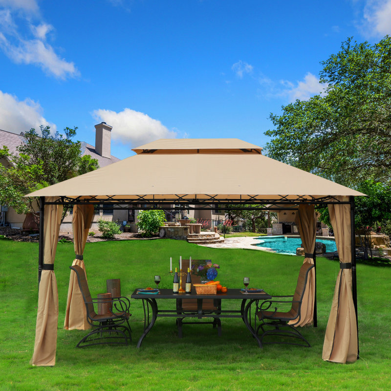 Tan 12-ft x 10-ft Steel Patio Gazebo with Polyester Roof
