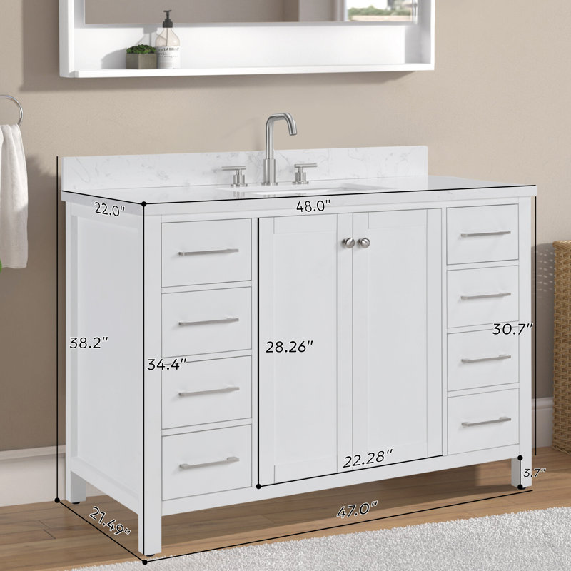 48"Bathroom Vanity With Sink Engineered Stone Top 4"Backsplash Freestanding Single Cabinet