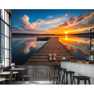 Wall Mural Peel and Stick Wallpaper Small Dock Boat lake Self-Adhesive Removable Contact Paper Wall Decor for Living Room Bedroom 100"H x 144"W