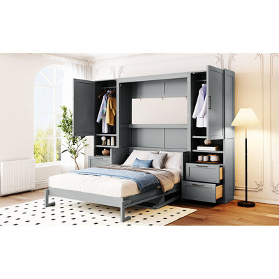 Gray, Full Size, Wall Bed, Side Flip, Under - Bed Shelf, Guest Room, Style, Function, Keep Essentials In , Customizable Layout Built Wardrobe, Streamlined Elegance, Any Ample Storage, Design