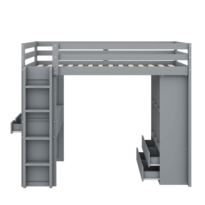 Lit mezzanine avec grandes tablettes Jonavan, Simple, gris