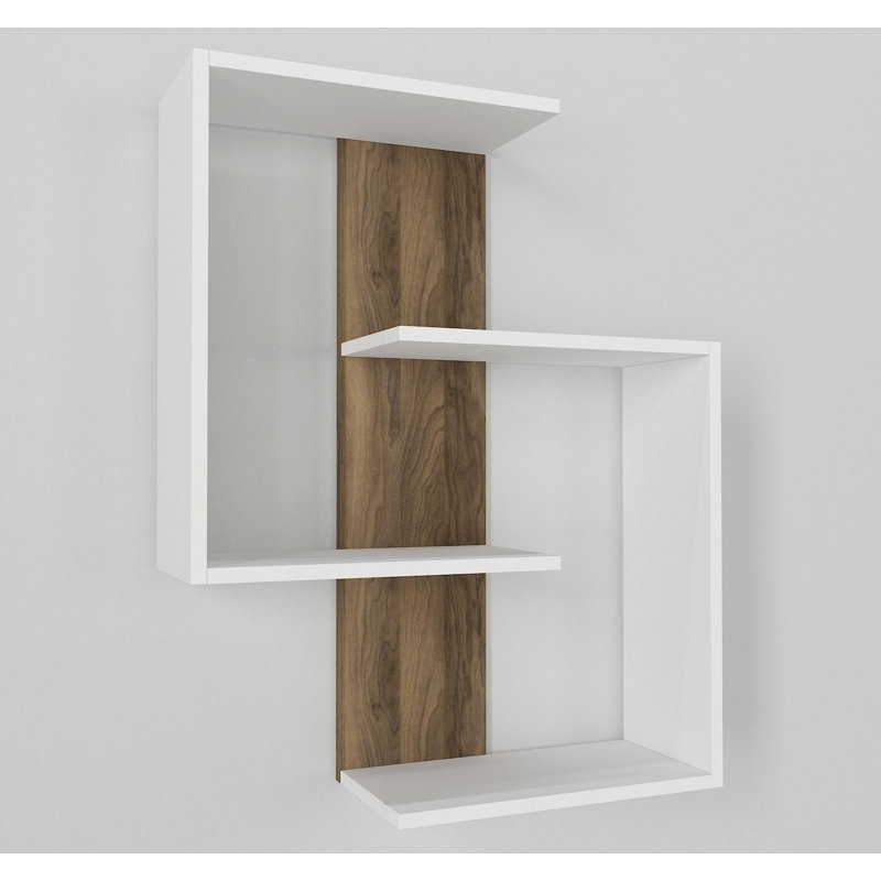Jalanna 4 Piece Floating Shelf, White/Walnut
