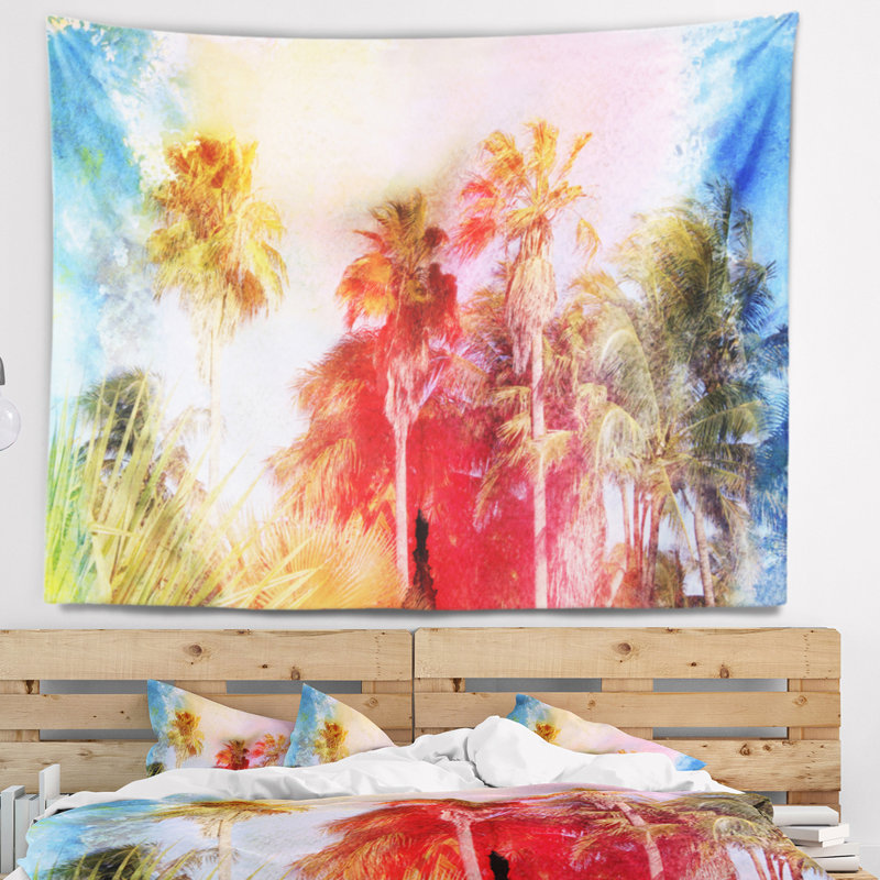 Tapisserie aquarelle de palmiers rétro tree, H 32 po x l 39 po