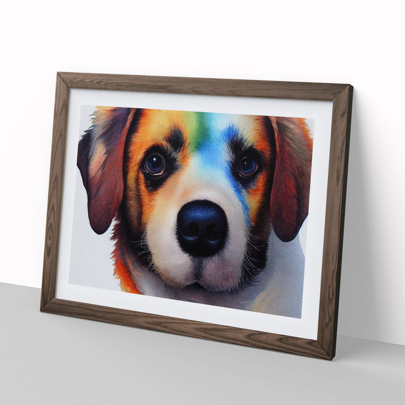 Watercolour Dog Vol.3 Abstract - Single Picture Frame Print, 34cm H x 46cm W x 2cm D, Walnut
