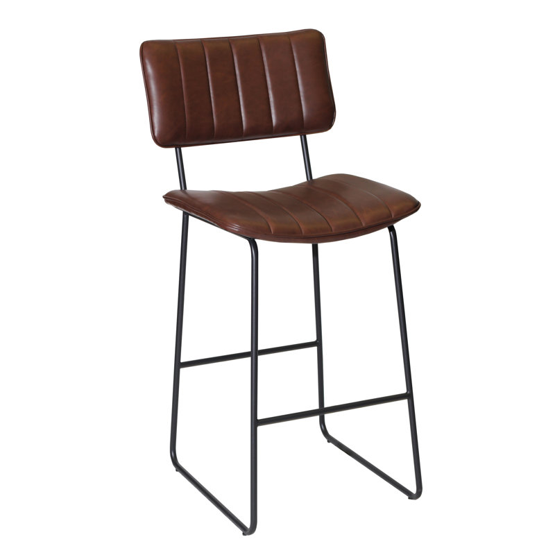 Andoche Faux Leather Iron Frame Upholstered Stool, Bar Stool (30" Seat Height, Cordovan
