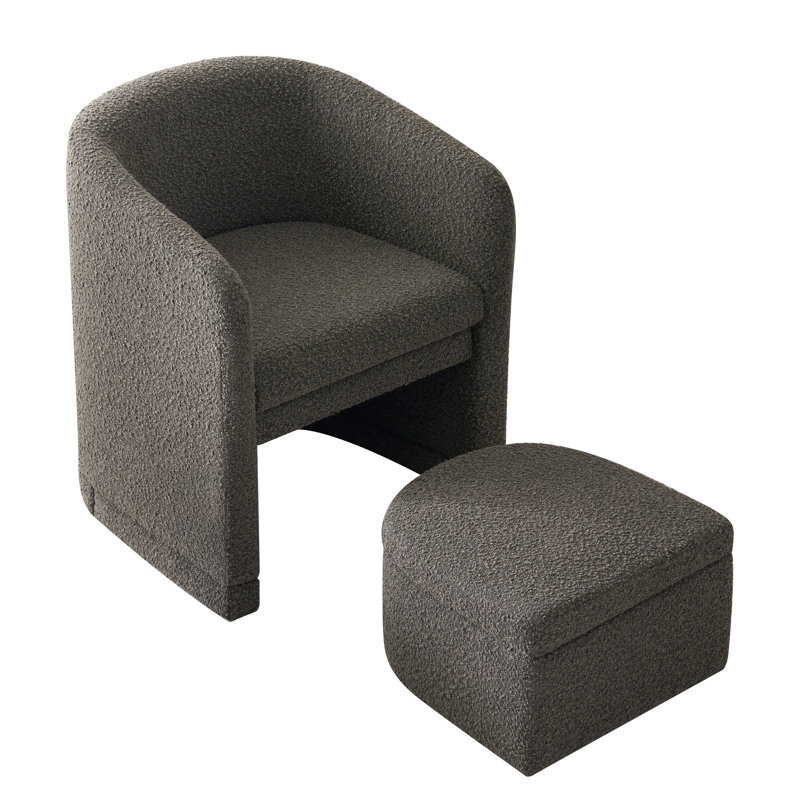 Fauteuil demi-tonneau rembourré moderne avec rangement Ottonman, Gris