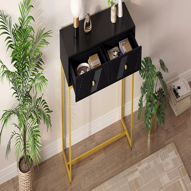 Console pour vestibule, console élégante et moderne avec rangement, console étroite avec deux tiroirs à rayures