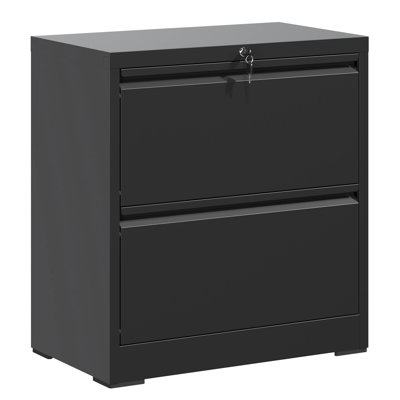 2 Drawer Metal Lateral File Cabinet For Office, High - Strength Steel, Smooth And Silent Movement, Ample Room A4/Letter/Legal Documents, Interlock System, Easy To Assemble Black Cabinet, Rust Bearing