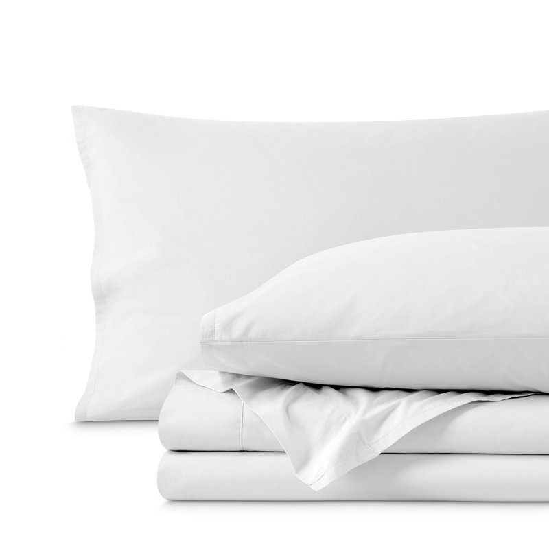 100% Cotton Percale Sheet Set, Twin XL Sheet Set with 1 Pillowcases, Cream