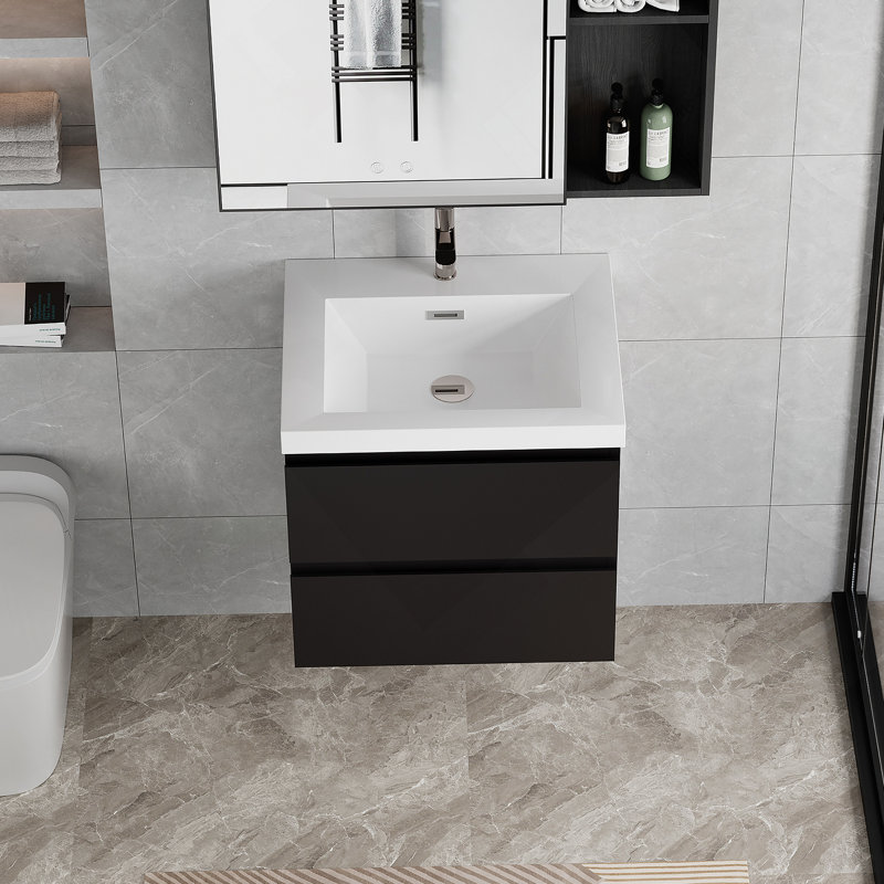 Meuble-lavabo mural 24 po avec lavabo et rangement mural moderne, Noir