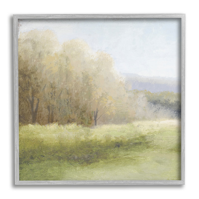 Misty Trees Peaceful Countryside Soft Brush Impressionist Peinture Grey Farmhouse, H 24 po x l 24 po