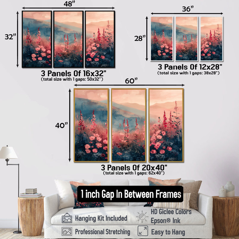 Aquinnah - Lupin, ensemble d'art mural, H 28 po x l 36 po x P 1 po, Toile avec cadre flottant noir