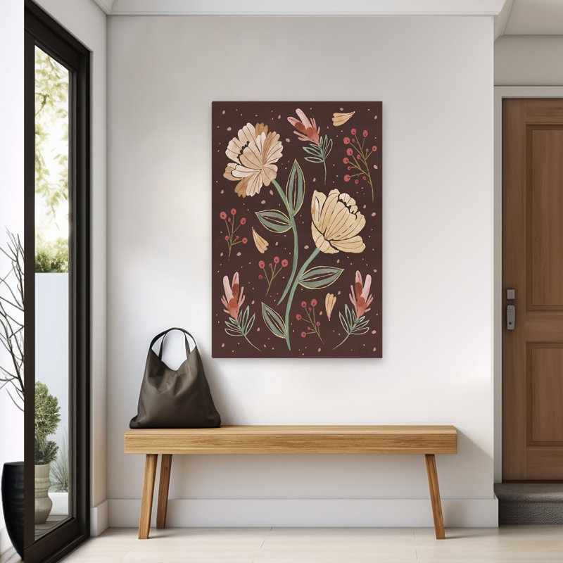 Floralscape V contemporain floral blanc brun Berrie, H 60 po x l 40 po