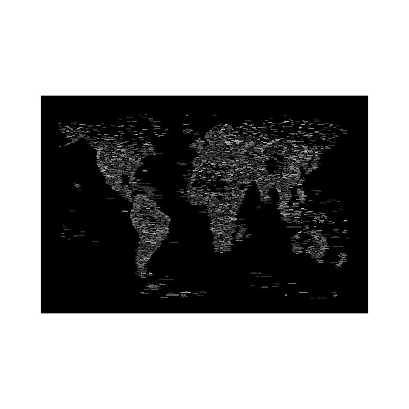 Font World Map (Black) by Michael Tompsett - Wrapped Canvas Print, 152.5 cm H x 101.5 cm W