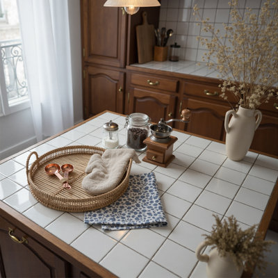 Round Woven Rattan Serving Trays With Handles, Natural Bamboo Serving Tray Set