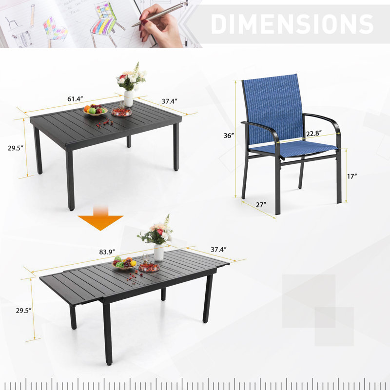 Argyri 6 - Person Patio Dining Set with Extendable Rectangular Table