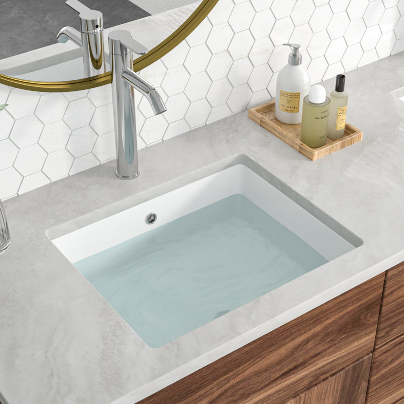 Mocoloo  19"L x 14"W White Ceramic Rectangular Bathroom Sink with Overflow, White, 20" L x 16" W