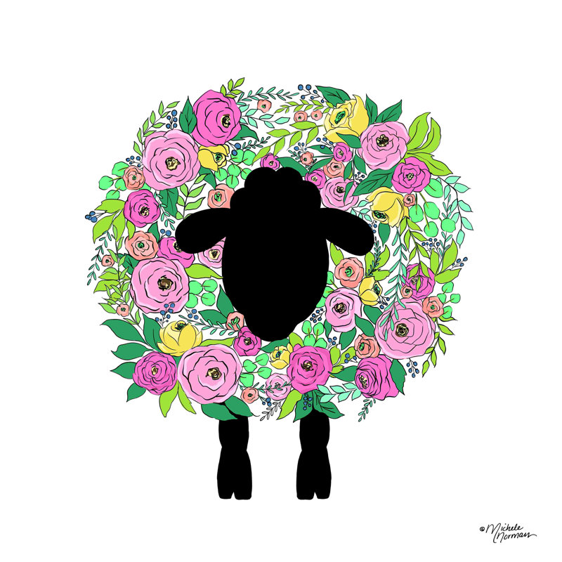 "Floral Sheep" par Michele Norman - reproduction d'art sur toile tendue, H 12 po x l 12 po