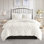 Literie en chenille de coton pour très grand / très grand lit, 3 pièces, blanc, 2 taies décoratives, fermeture à boutons, attaches d'angle, lavable à la machine, housse de couette blanche très calme, chaleureuse et invitante