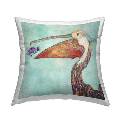 Modern Pelican Fish Sea Life Outdoor Printed Pillow by Lisa Morales