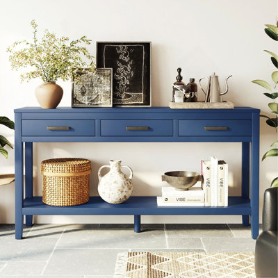 Table d'entrée 62,2 po avec 3 tiroirs, console peinte avec tablette inférieure et poignées en fer, table de canapé minimaliste pour salon, couloir, cuisine, chambre à coucher, bureau
