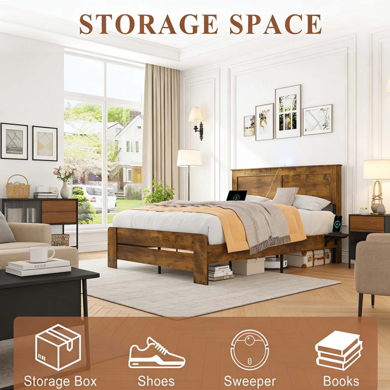 Lit plateforme avec tablette de rangement Farmhouse, Grand lit