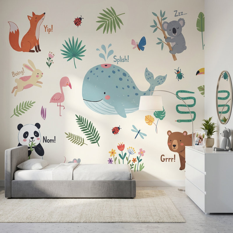 Papier peint pour enfants, animaux mignons, baleine amovible, Peler et coller, 200 po x 120 po
