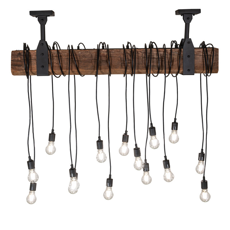 48" Long Alva Wood Beam 15 Light Pendant