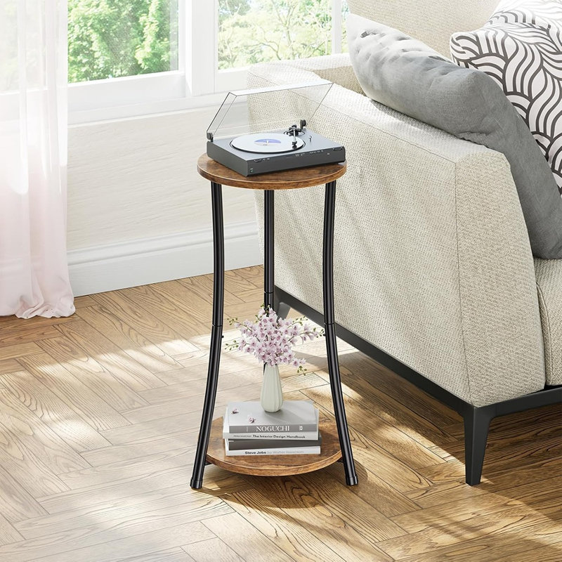 Table d'appoint ronde, table de bout à 2 niveaux pour le salon avec tablette de rangement, ensemble de 2 tables basses, brun rustique