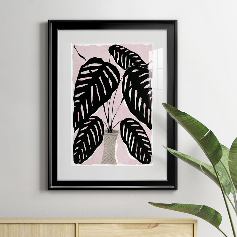 Plante en pot I - peinture encadrée, H 18,5 po x l 24,5 po x P 1,5 po, Noir