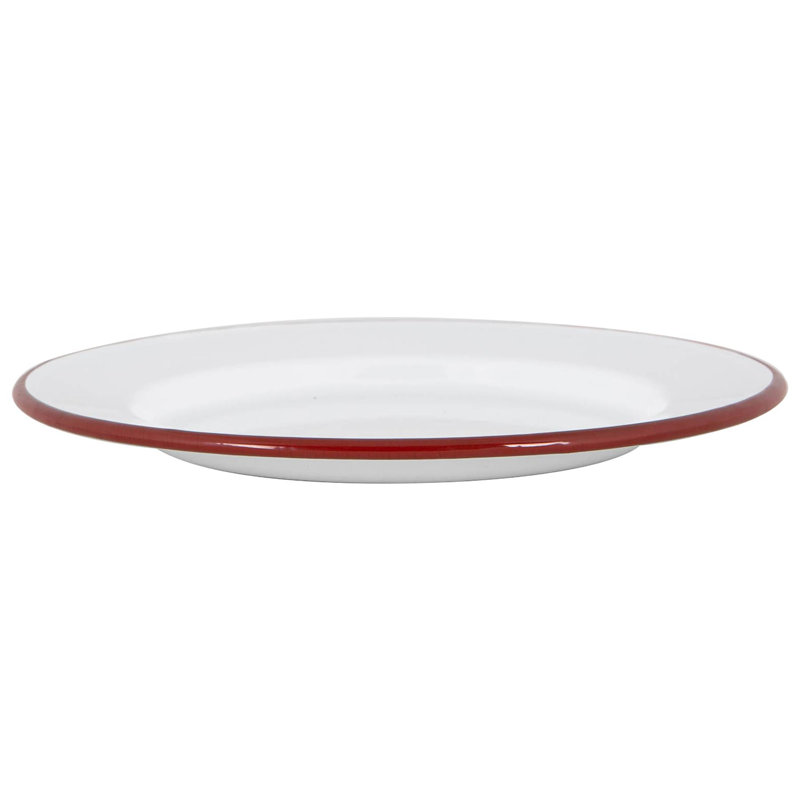 Argon Tableware - White Enamel Dinner Plates - 25.5cm - Set of 6, Red