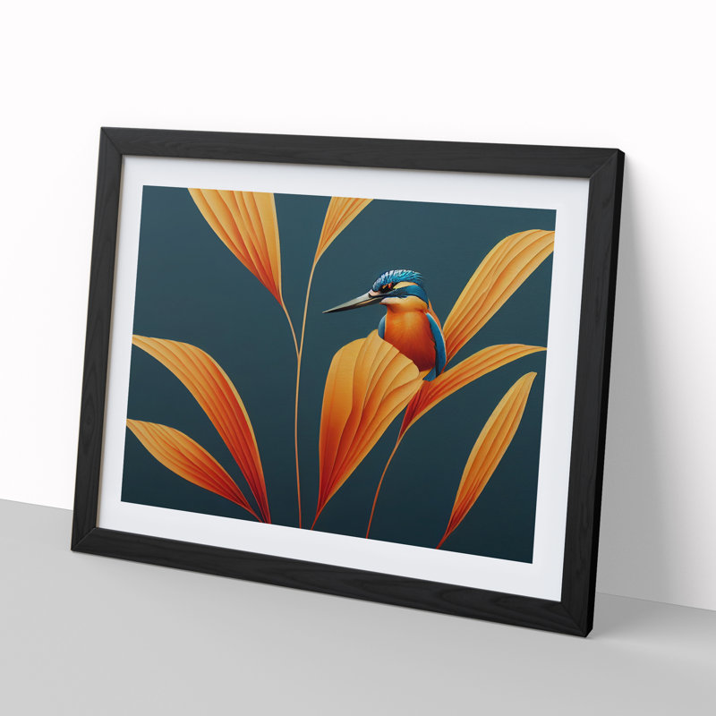 Kingfisher Deco - Framed Print, Black, 25cm H x 34cm W x 2cm D