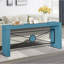 Console rétro en bois de style campagnard, structure en métal angulaire, bleu antique, parfaite pour le vestibule ou derrière le canapé